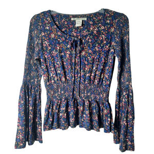 American Rag Cie elastic cinged waist blue floral print top